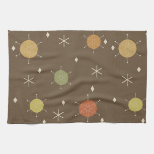 Retro Mid Mod Starburst Sky Multicolored Tea Towel