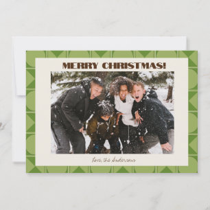 Retro Mid Modern Green Geometric Picture Christmas Holiday Card