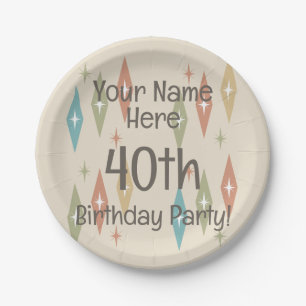 Retro Midcentury 40th Birthday Paper Plate