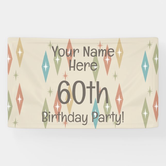 Retro Midcentury 60th Birthday Banner (Horizontal)