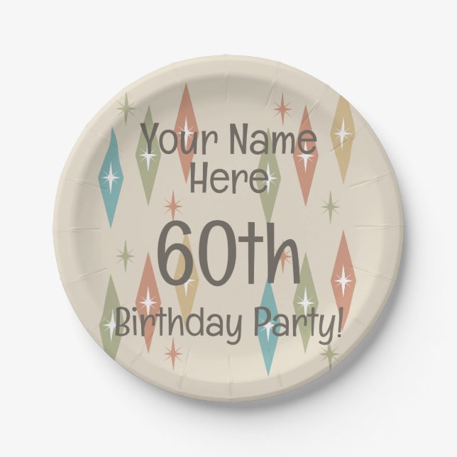 Retro Midcentury 60th Birthday Paper Plate (Front)