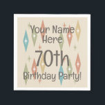 Retro Midcentury 70th Birthday Napkin<br><div class="desc">A vintage atomic style birthday design for birthday party celebrations of men and women who love the retro 1950s abstract kitsch style of art. Customise it by adding your own name.</div>