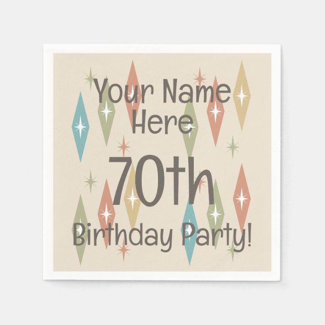 Retro Midcentury 70th Birthday Napkin (Front)