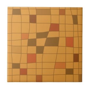 Retro Midcentury Art Warped Ochre Ceramic Tile