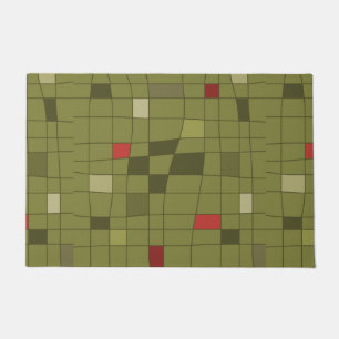 Retro Midcentury Art Warped Olive Green Doormat