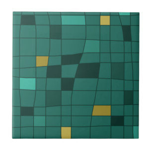 Retro Midcentury Art Warped Teal Gold Ceramic Tile