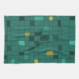 Retro Midcentury Art Warped Teal Gold Tea Towel