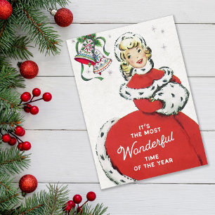 Retro Midcentury Christmas Lady  Holiday Card