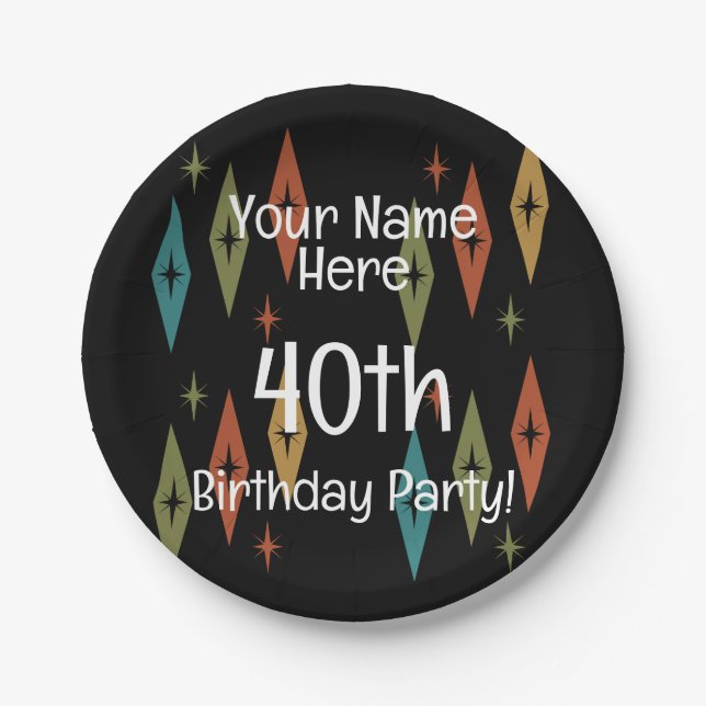 Retro Midcentury Custom Birthday Paper Plate (Front)
