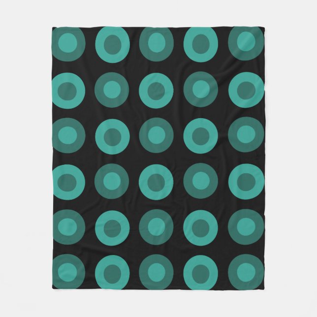 Retro MidCentury Dots Black Teal Fleece Blanket (Front)