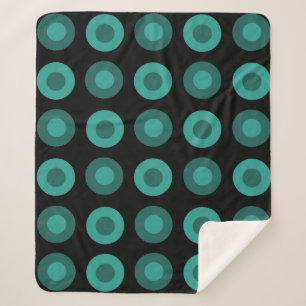 Retro MidCentury Dots Black Teal Sherpa Blanket