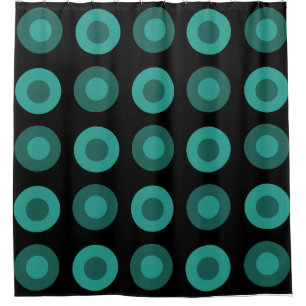Retro MidCentury Dots Black Teal Shower Curtain