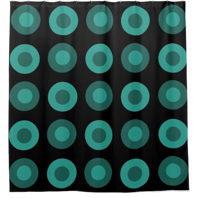 Retro MidCentury Dots Black Teal Shower Curtain (Front)