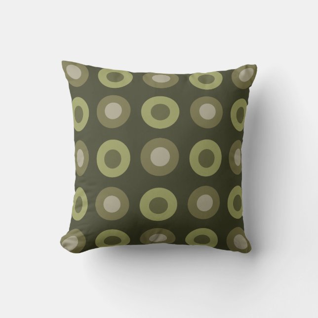 Retro MidCentury Dots Olive Green Cushion (Front)