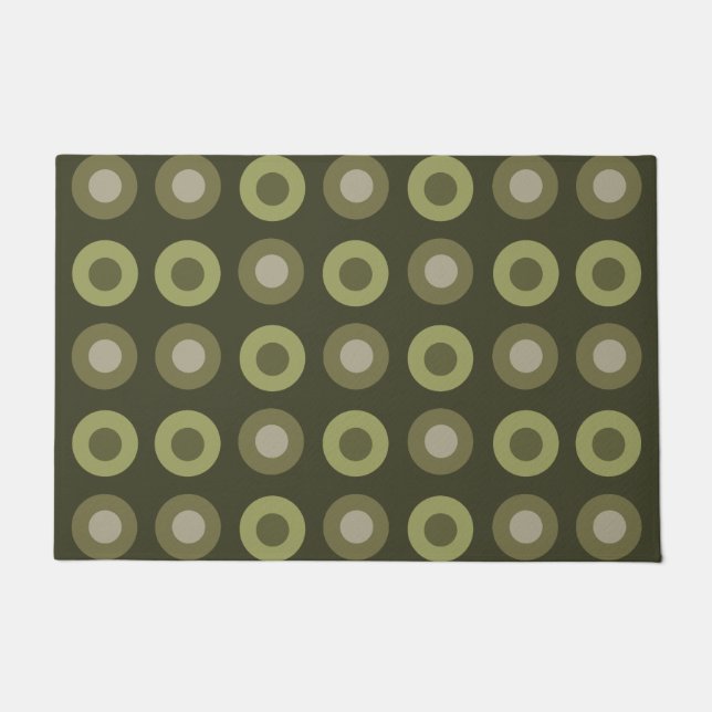 Retro MidCentury Dots Olive Green Doormat (Front)
