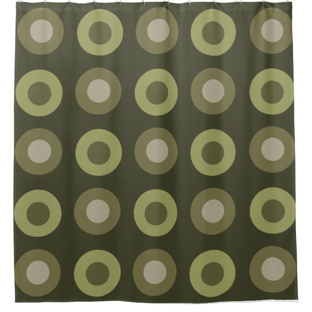 Retro MidCentury Dots Olive Green Shower Curtain (Front)
