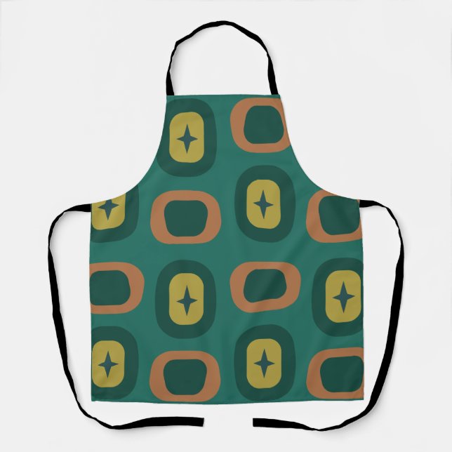 Retro Midcentury Geometric Shapes Teal Apron (Front)