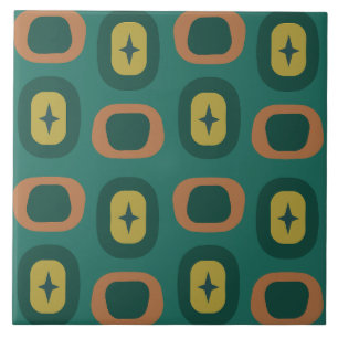 Retro Midcentury Geometric Shapes Teal Ceramic Tile
