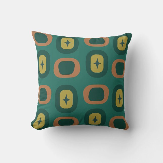 Retro Midcentury Geometric Shapes Teal Cushion (Front)