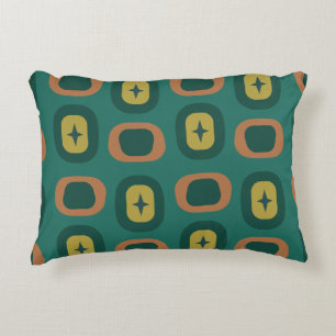 Retro Midcentury Geometric Shapes Teal Decorative Cushion