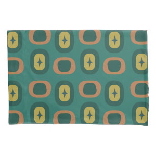 Retro Midcentury Geometric Shapes Teal Pillowcase