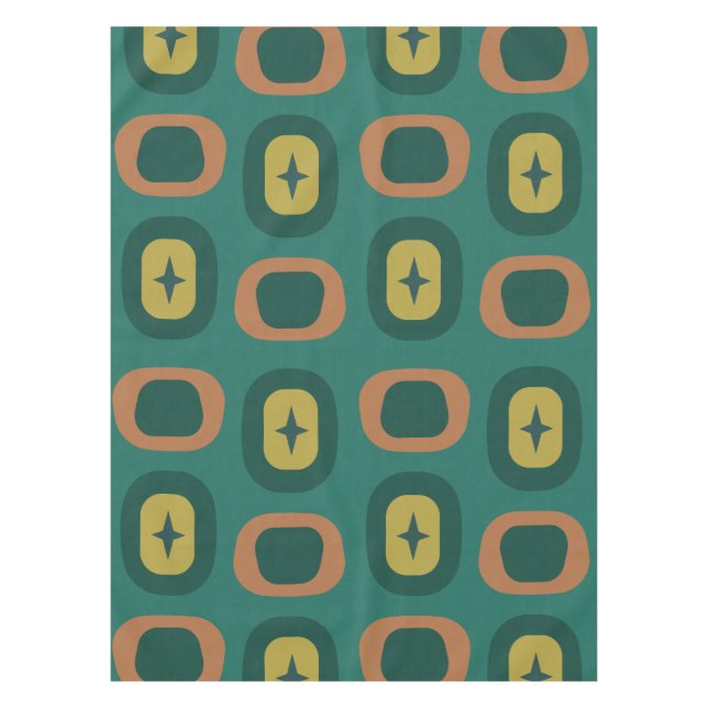 Retro Midcentury Geometric Shapes Teal Tablecloth (Front)