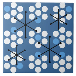Retro Midcentury MCM Dots Blue Ceramic Tile