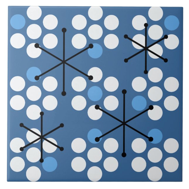 Retro Midcentury MCM Dots Blue Ceramic Tile (Front)