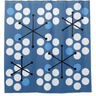 Retro Midcentury MCM Dots Blue Shower Curtain