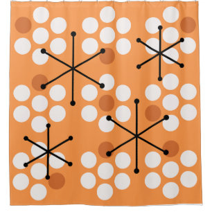 Retro Midcentury MCM Dots Orange Shower Curtain