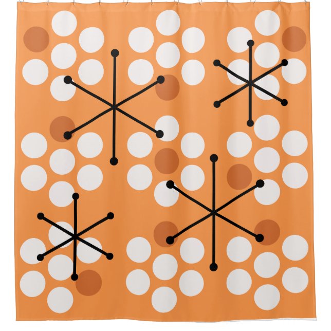 Retro Midcentury MCM Dots Orange Shower Curtain (Front)