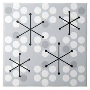 Retro Midcentury MCM Dots Silver Ceramic Tile