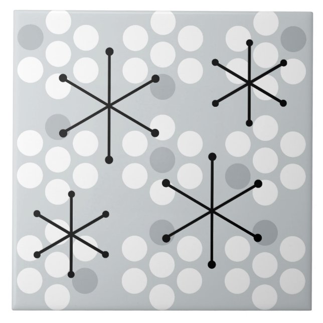 Retro Midcentury MCM Dots Silver Ceramic Tile (Front)