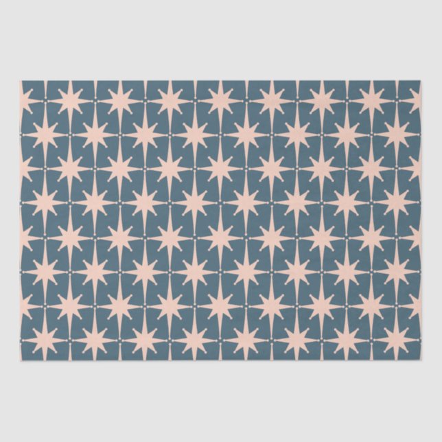 Retro Midcentury Modern 50s Starburst Pattern Teal Tissue Paper (Front)