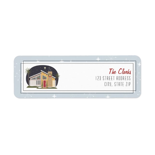 Retro Midcentury Modern Christmas House Label Return Address Label (Front)