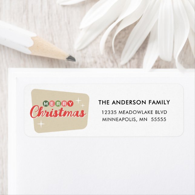Retro Midcentury Modern Christmas Return Address Label (Insitu)