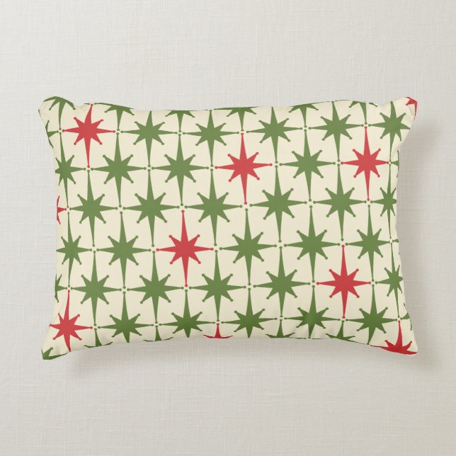 Retro Midcentury Modern Christmas Starbursts Decorative Cushion (Front)