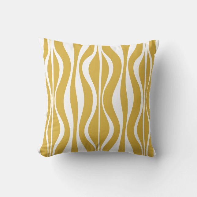 Retro Midcentury Modern Hourglass Abstract Mustard Cushion (Front)