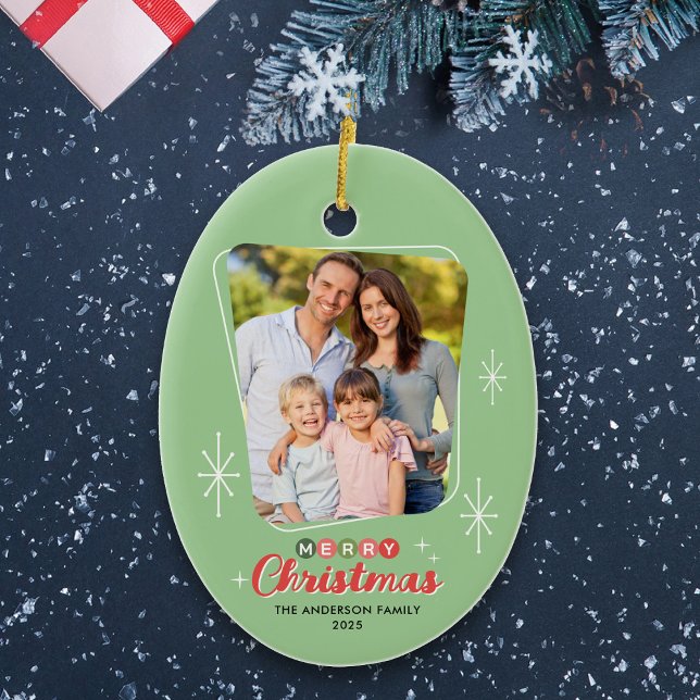 Retro Midcentury Modern Photo Christmas Ceramic Ornament (Creator Uploaded)