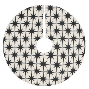 Retro Midcentury Modern Starbursts Black and Cream Brushed Polyester Tree Skirt