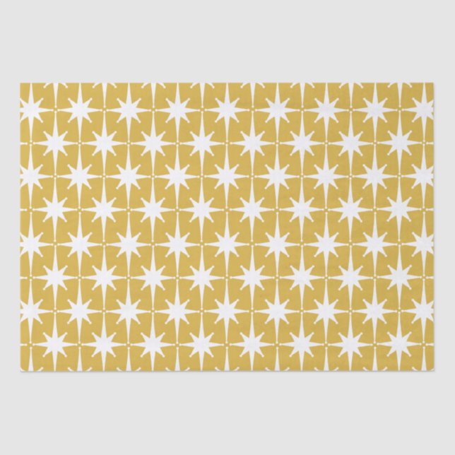 Retro Midcentury Modern Starbursts Mustard White Tissue Paper (Front)