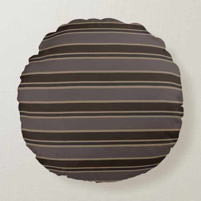 Retro Midcentury Stripes Dark Academia Round Cushion (Front)