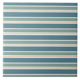 Retro Midcentury Stripes Ocean Green Ceramic Tile
