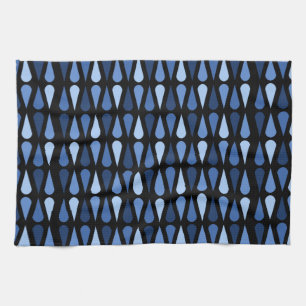 Retro Midcentury Teardrops Black Blue Tea Towel