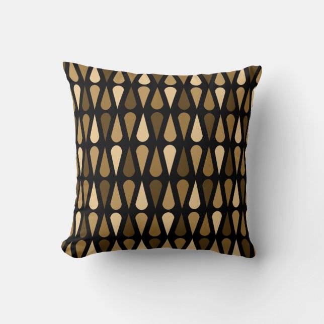 Retro Midcentury Teardrops Black Brown Cushion (Front)