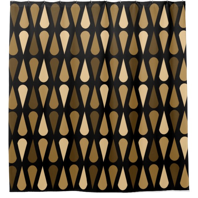 Retro Midcentury Teardrops Black Brown Shower Curtain (Front)
