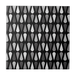 Retro Midcentury Teardrops Black Ceramic Tile