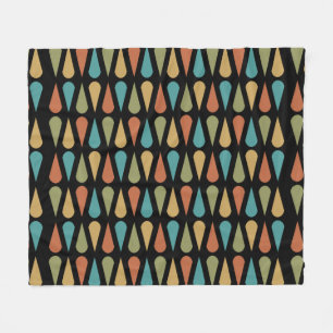 Retro Midcentury Teardrops Black Colorful Fleece Blanket