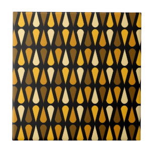Retro Midcentury Teardrops Black Ochre Ceramic Tile