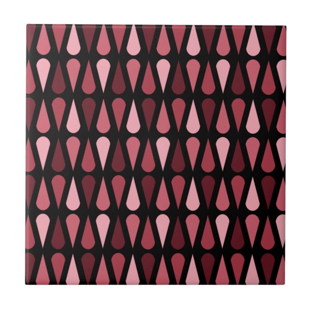 Retro Midcentury Teardrops Black Red Ceramic Tile (Front)